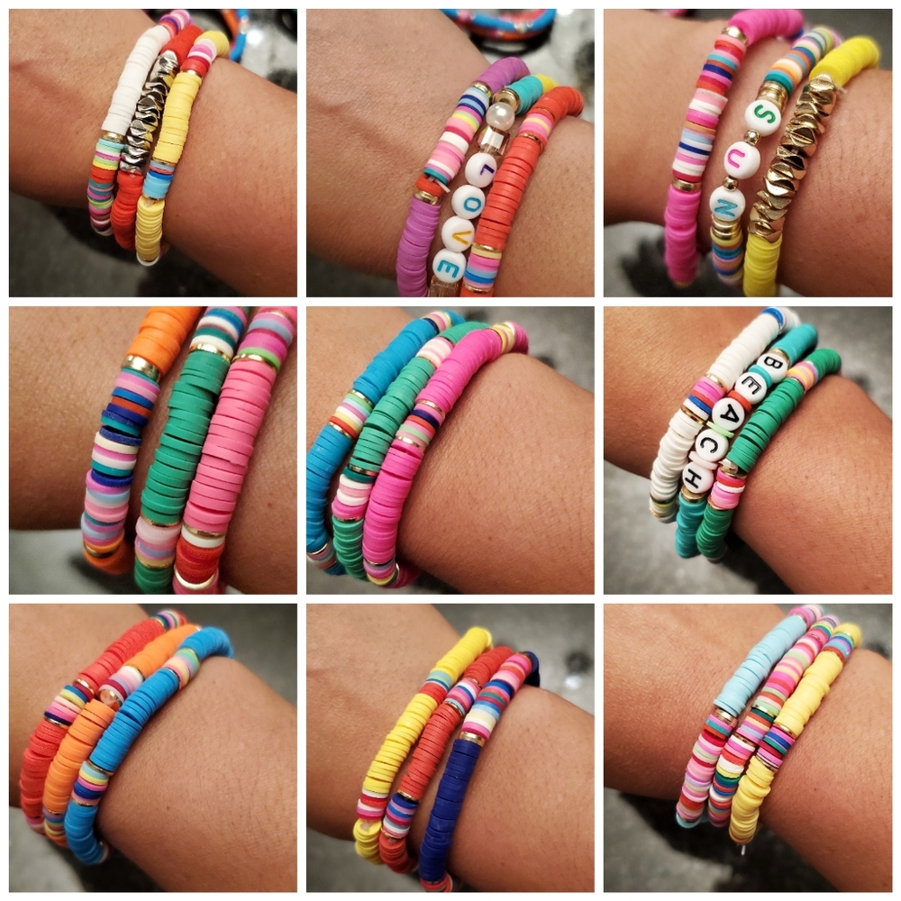 Heishi Surfer Set of 3 Multicolor Summer Bracelets